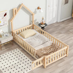 Twin House-Shaped Headboard Floor Bed