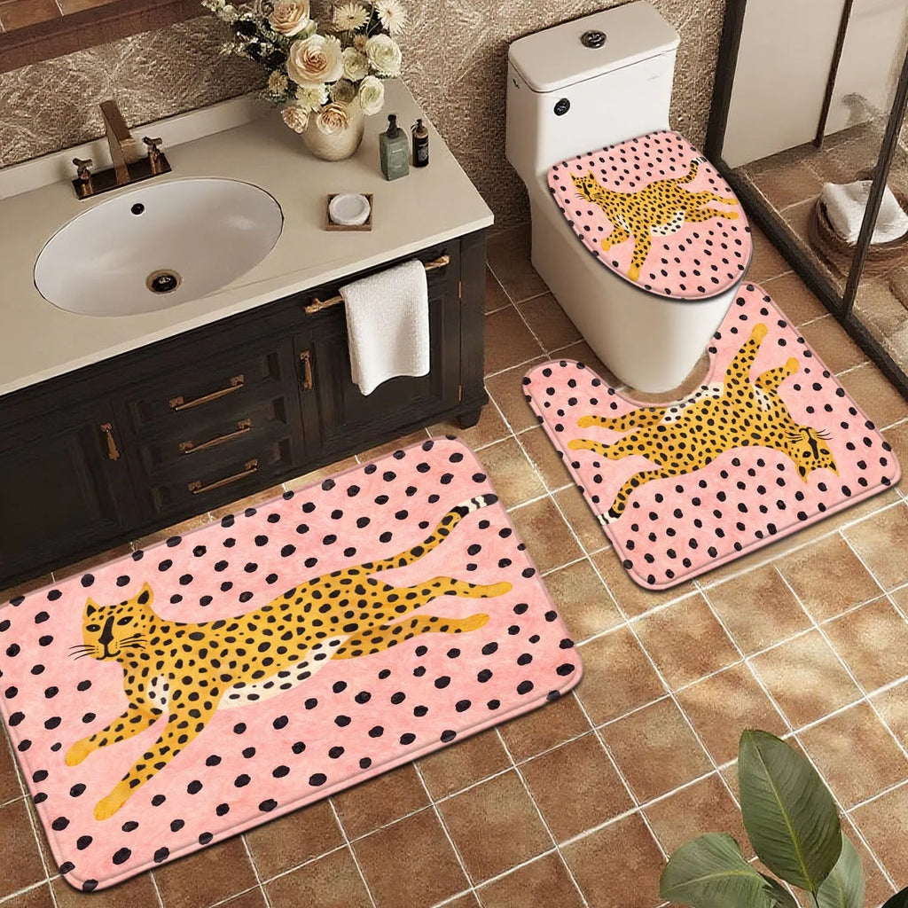 3pcs Leopard Print Bathroom Mat