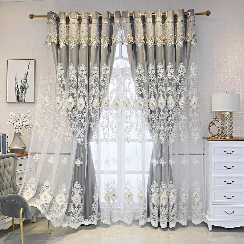 1PC ,Luxury vintage-style embroidered curtains