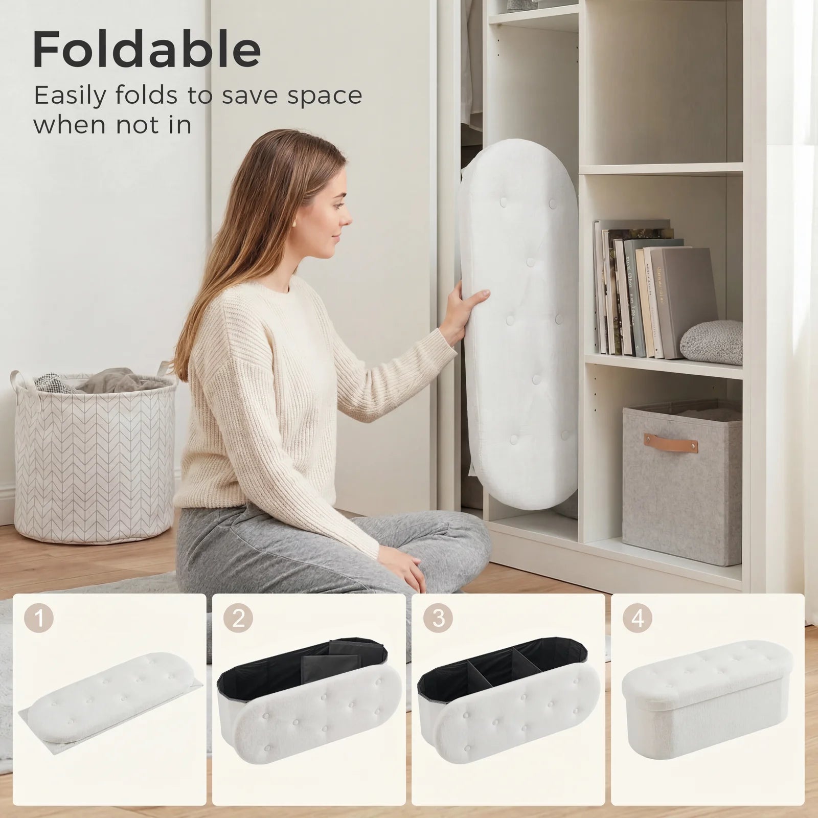 30/43IN Folding Storage Ottoman Bench