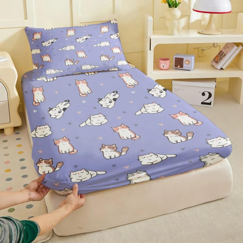 Cartoon Cats Print Fitted Sheet
