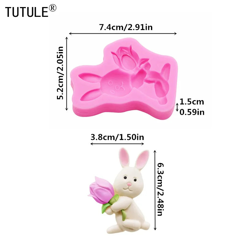 Bunny with flowers Silicone Mold