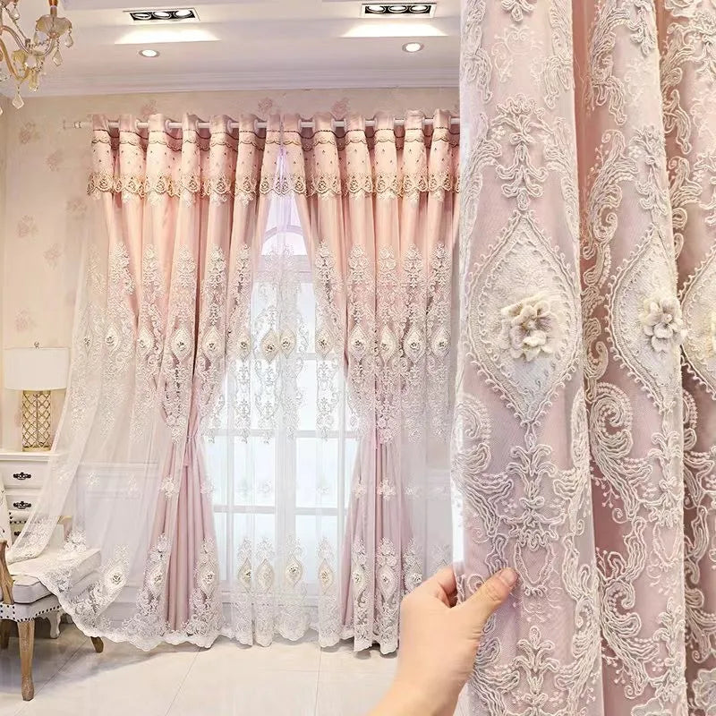 1PC ,Luxury vintage-style embroidered curtains