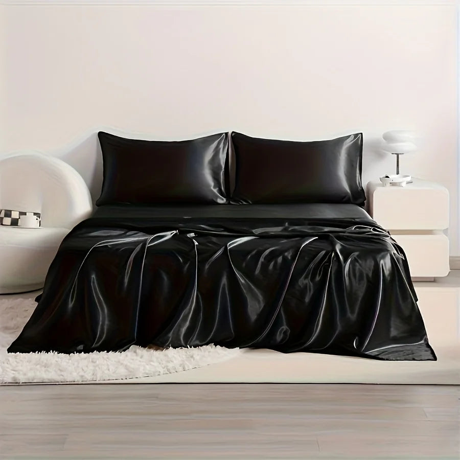 4pcs Satin Bed Sheet Set, Hypoallergenic