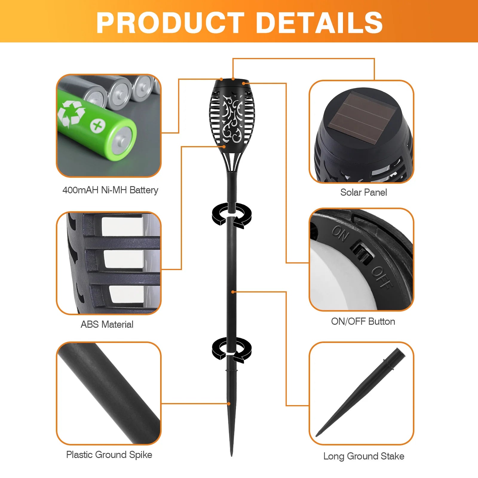 4/6/812Pcs Solar Torch Lights, Flickering Flame Waterproof