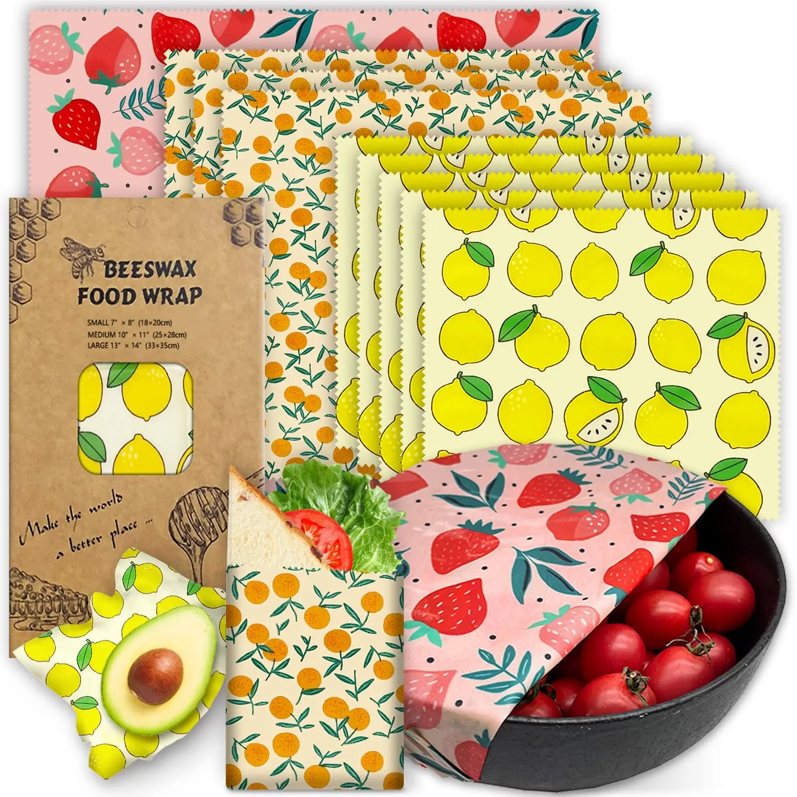 3PC/SET Beeswax Food Wraps, Reusable