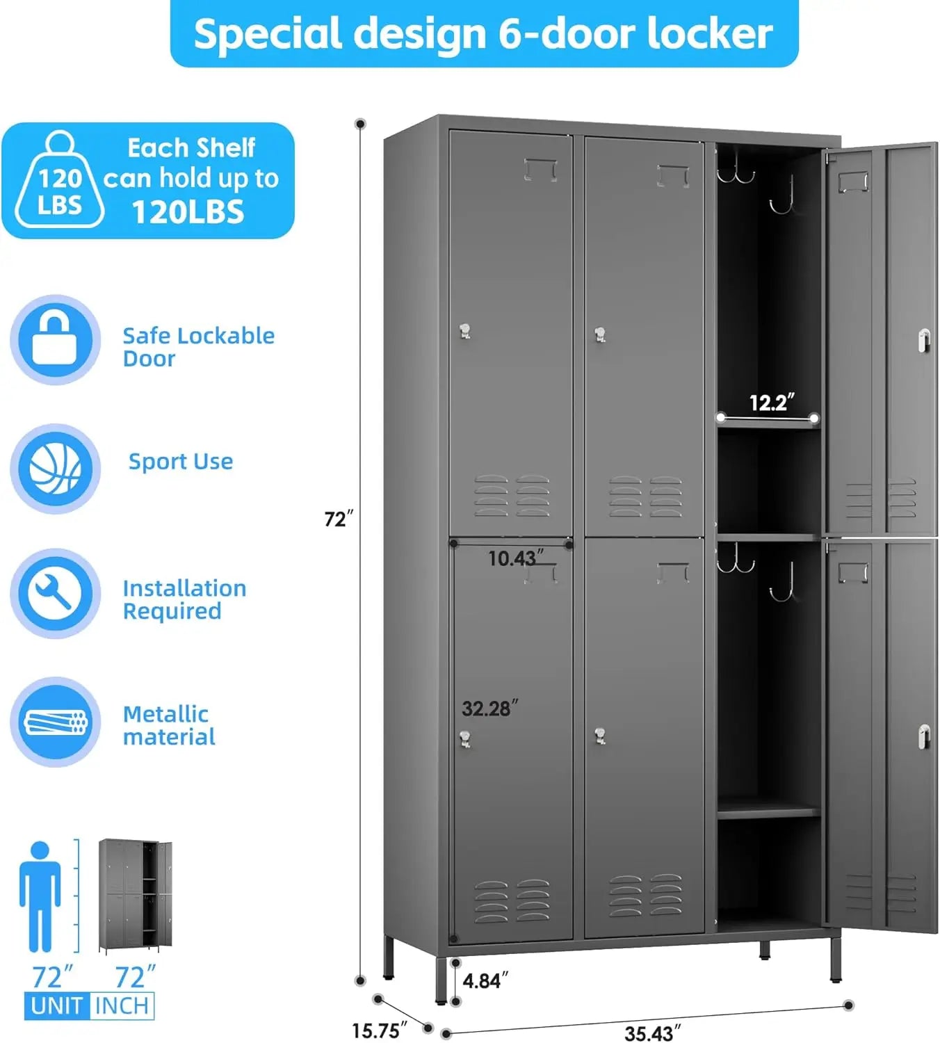 6 Metal Employee Storage Cabinets