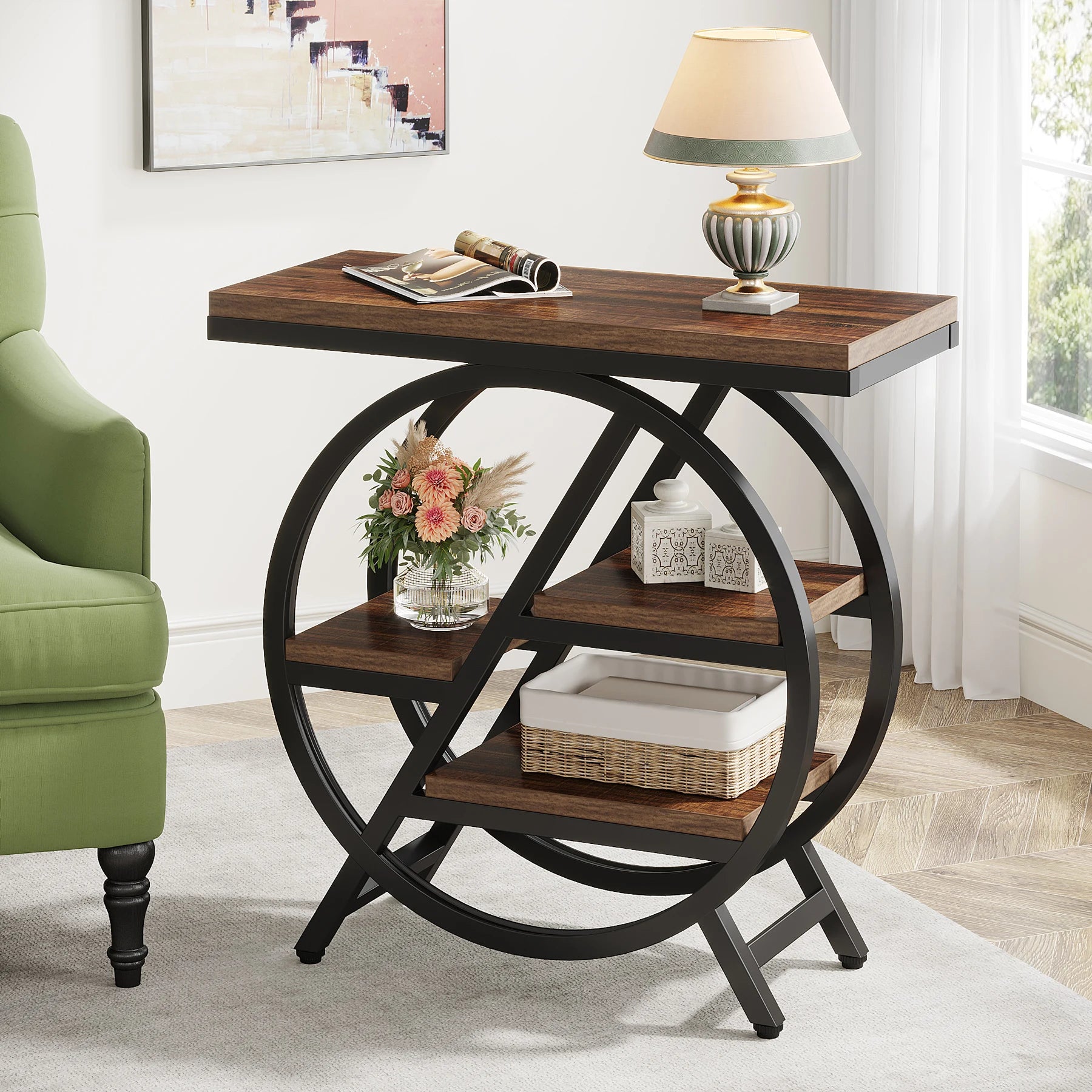 End Table, / 3 Storage Shelves, Wooden