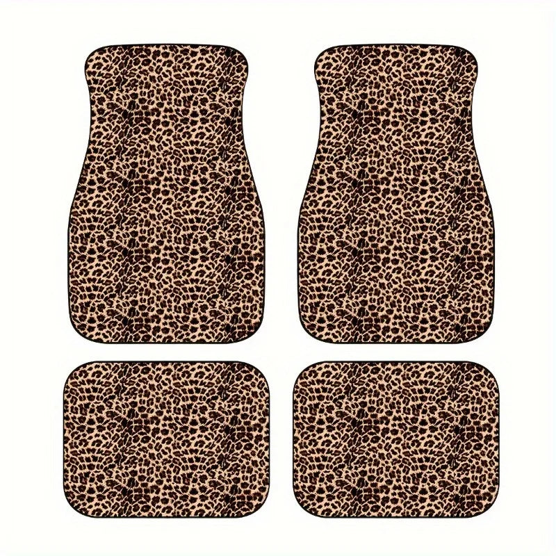 Leopard Print Car Floor Mats Set