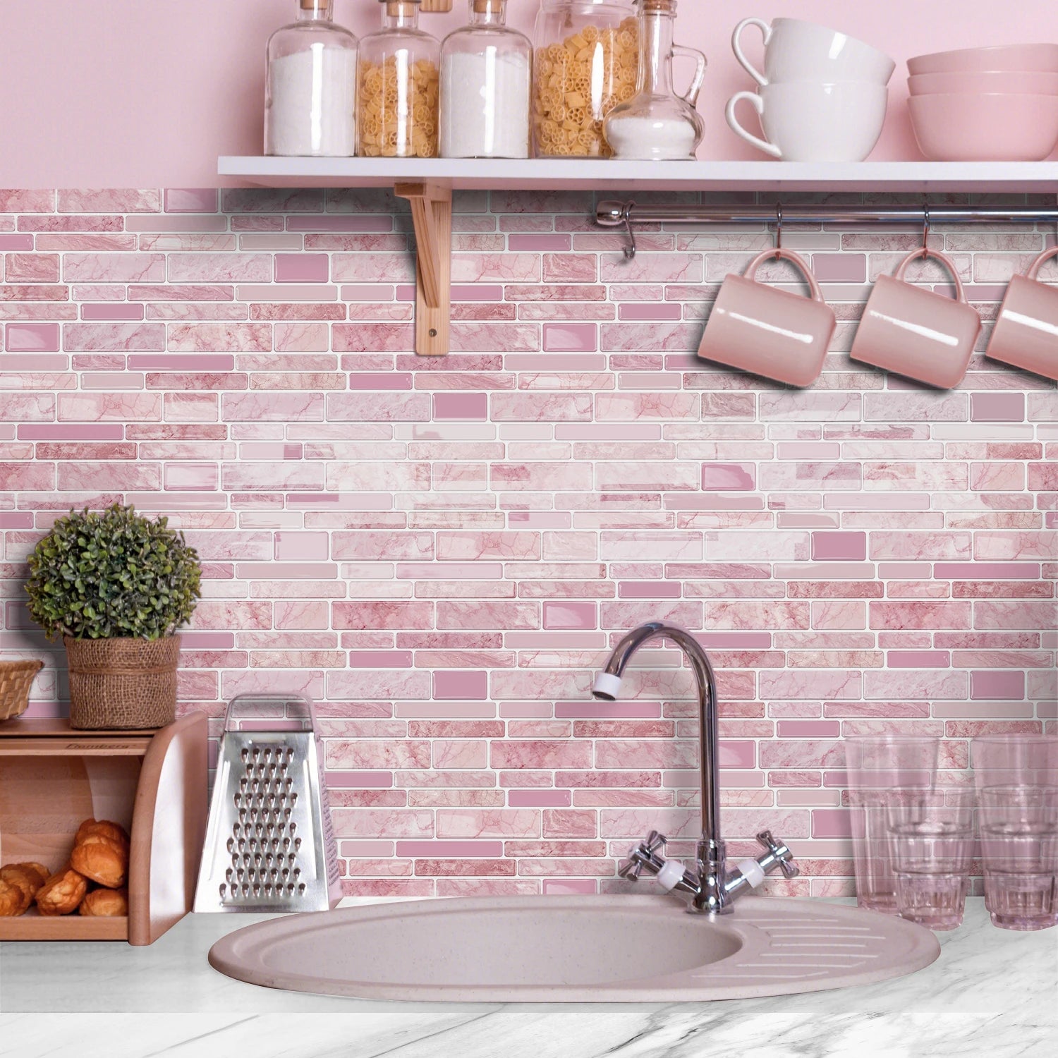 6/12/24 Pcs Marble Pattern Self-Adhesive Tile Coverings