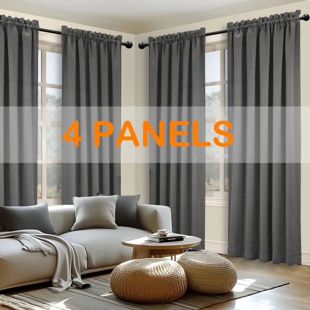 4pcs Light Filtering Curtains - Fade-Resistant, Rod Pocket