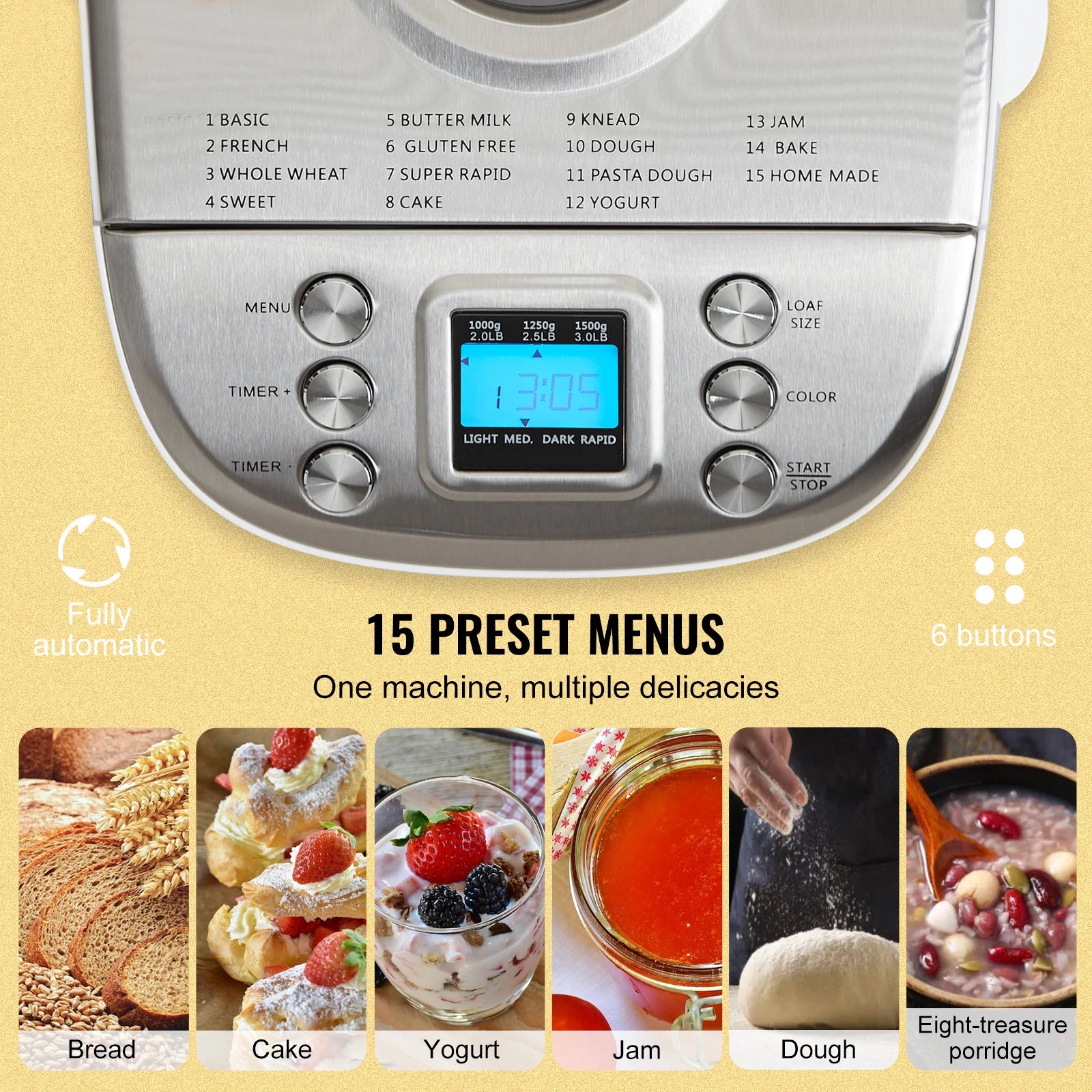 2/3 LB Bread Maker 15-in-1 Dough Machine
