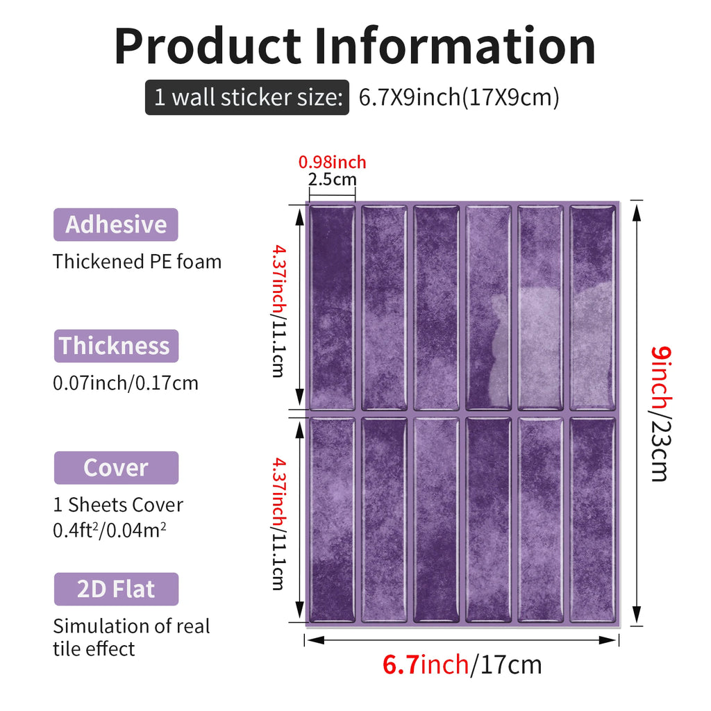 Purple self-adhesive wall tile/6.7x9 inches