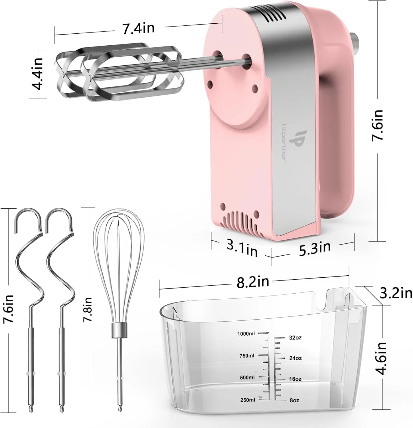 450W Electric Hand Mixer, Scale Cup, Pink