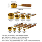 Gold Wooden Handle Measuring Cups, Spoons