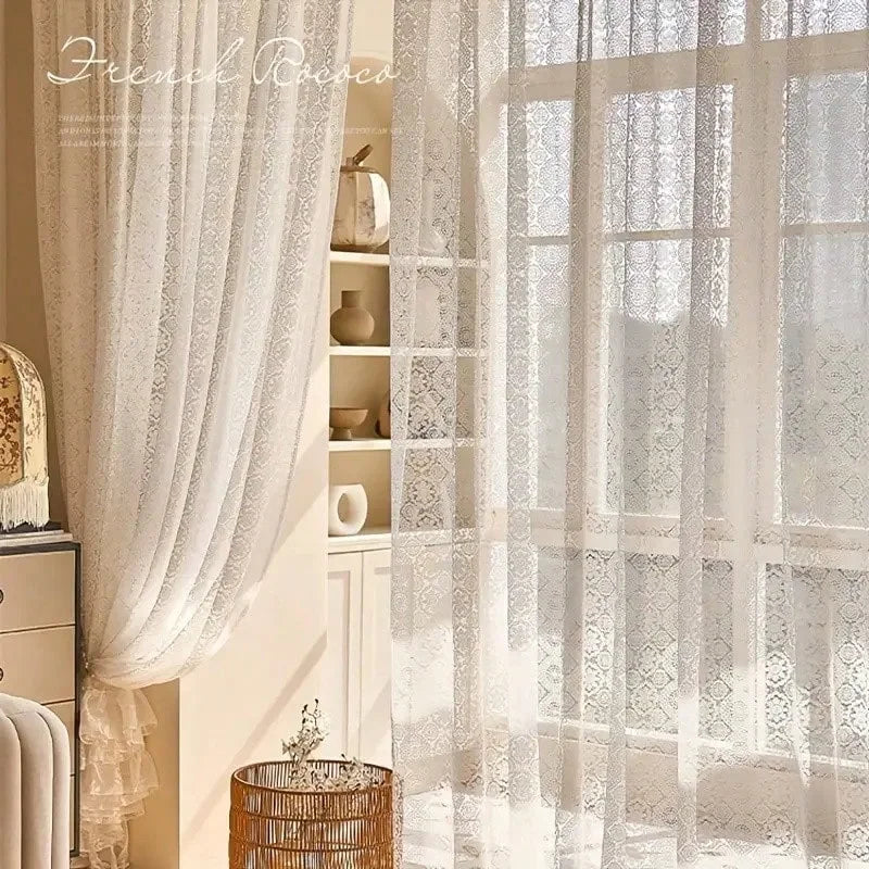 2 white lace sheer curtains