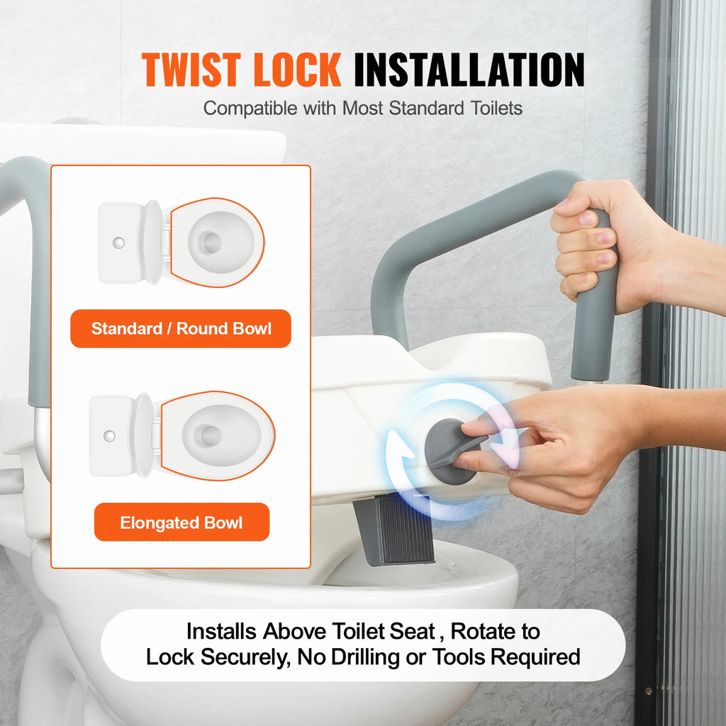 Raised Toilet Seat  Round , Elongated Toilet, Twist Lock