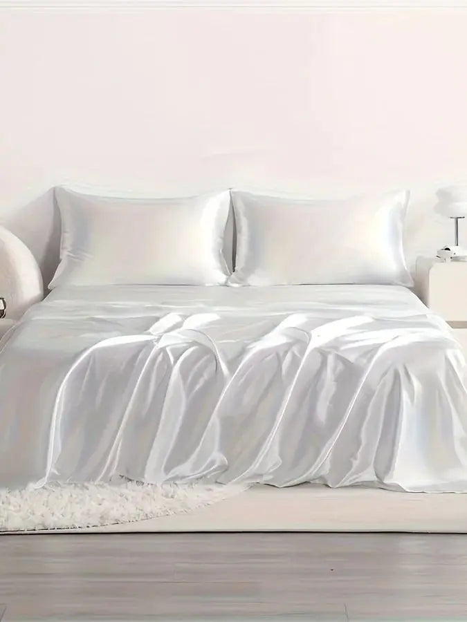 4pcs Satin Bed Sheet Set, Hypoallergenic