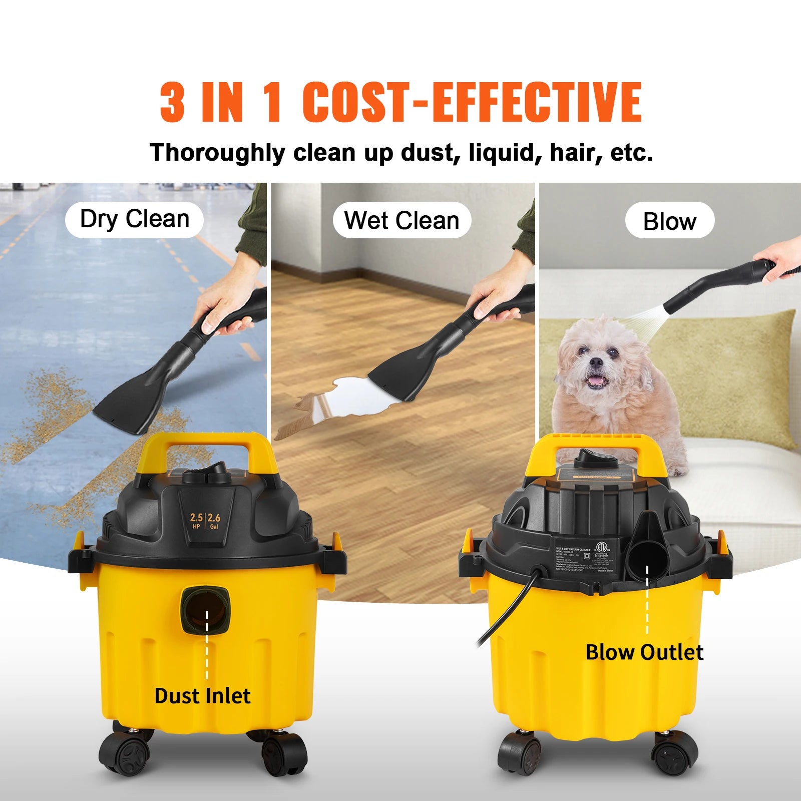 Wet Dry 2.6 Gallon Portable Shop Vacuum