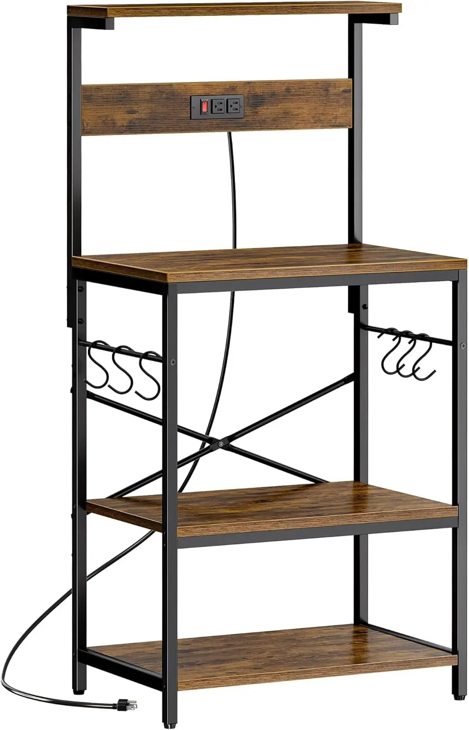 Kitchen Bakers Rack with Power Outlet Brown