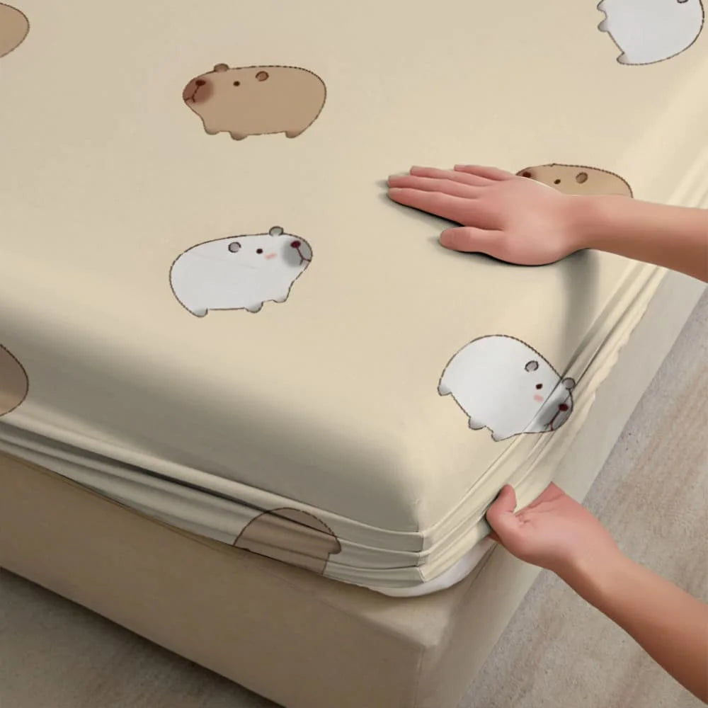 Cartoon Capybara Print Fitted Sheet