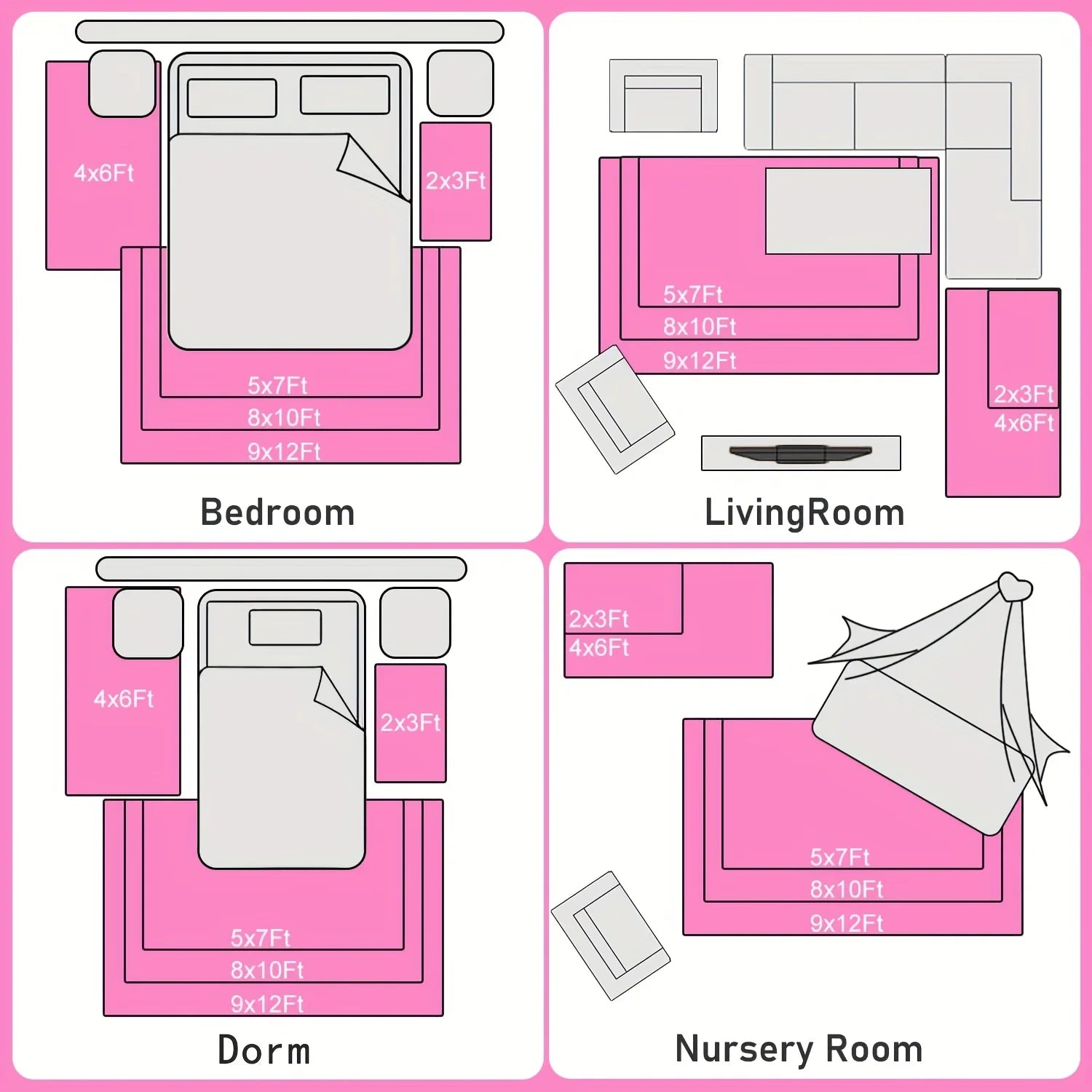 Hot Pink Non-Slip Rug , 4 Stickers