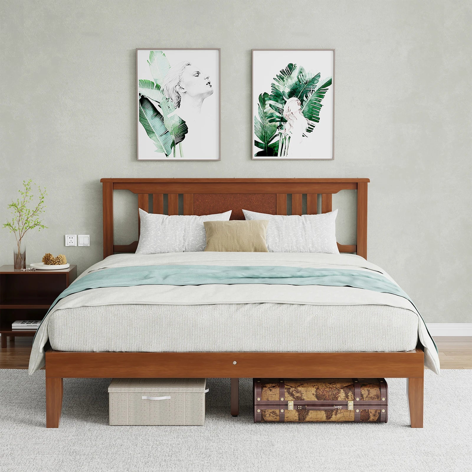 Wood Bed Frame / Headboard Natural Wooden Base