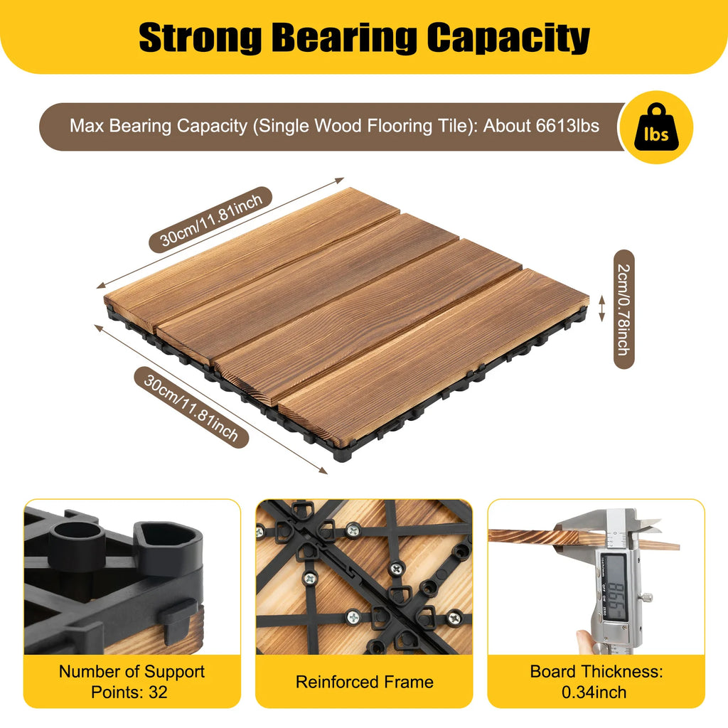 36 Pack Hardwood Patio Wood  12" × 12" Interlocking Patio Tiles