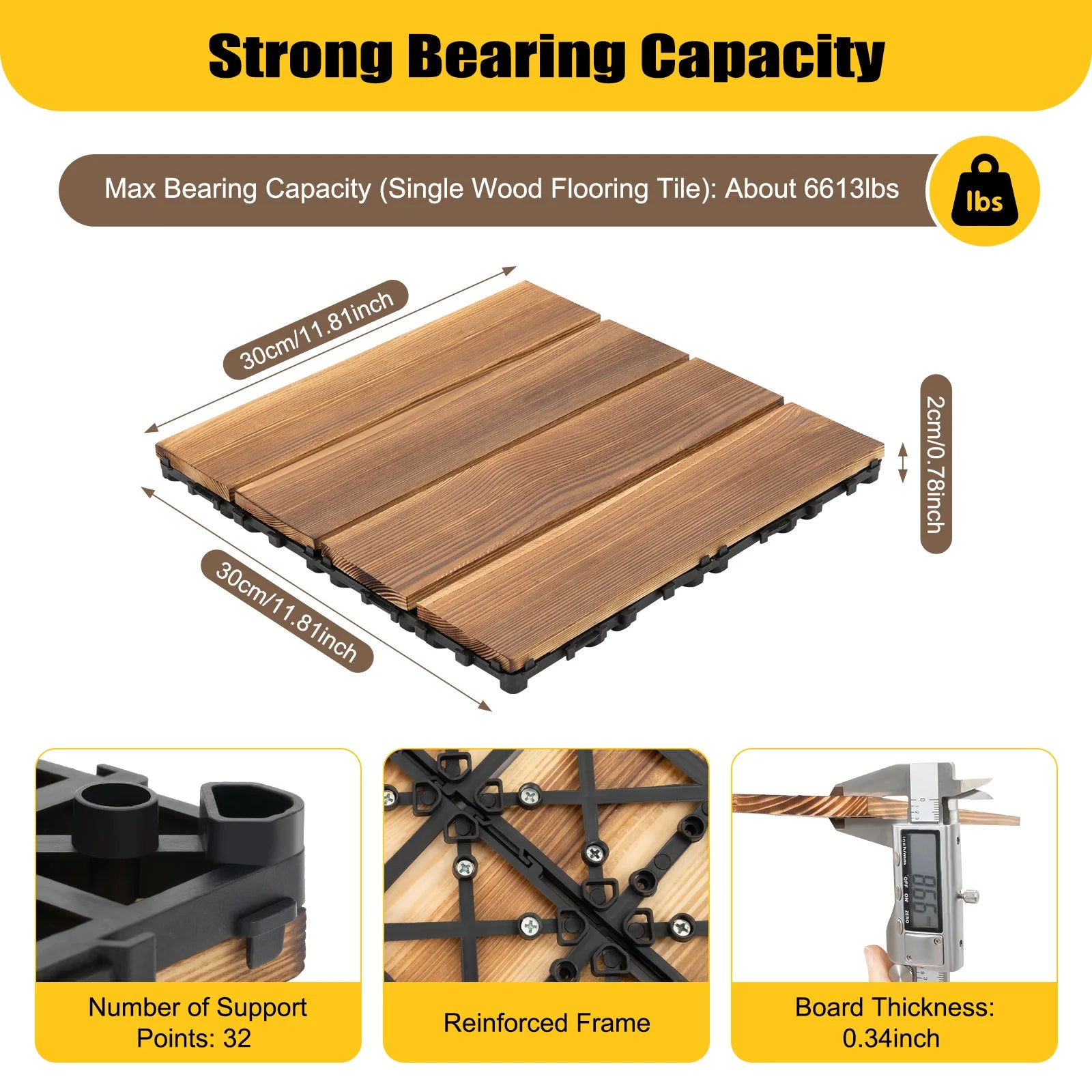 36 Pack Hardwood Patio Wood  12" × 12" Interlocking Patio Tiles