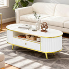 47" Fluted Coffee Table, Lights, Storage, Oval