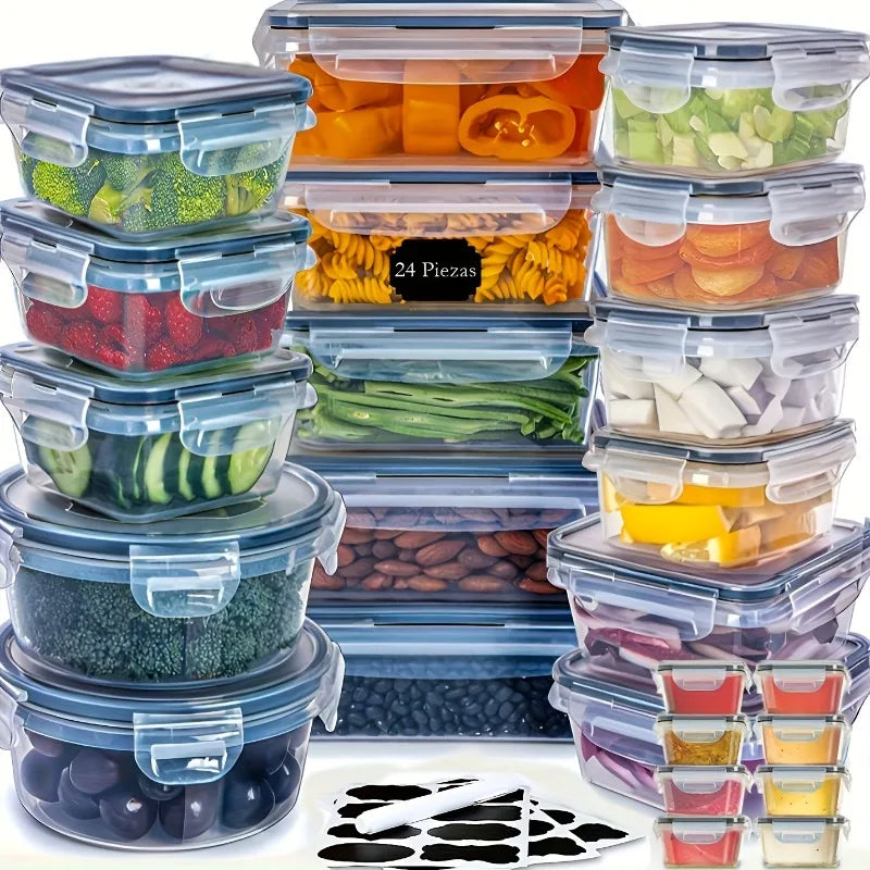 48Pcs Food Storage, 24 Containers ,Lids, Labels