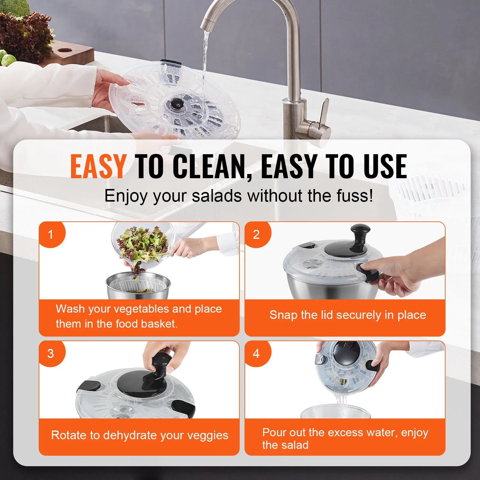 Stainless Steel Salad Spinner 4.75Qt