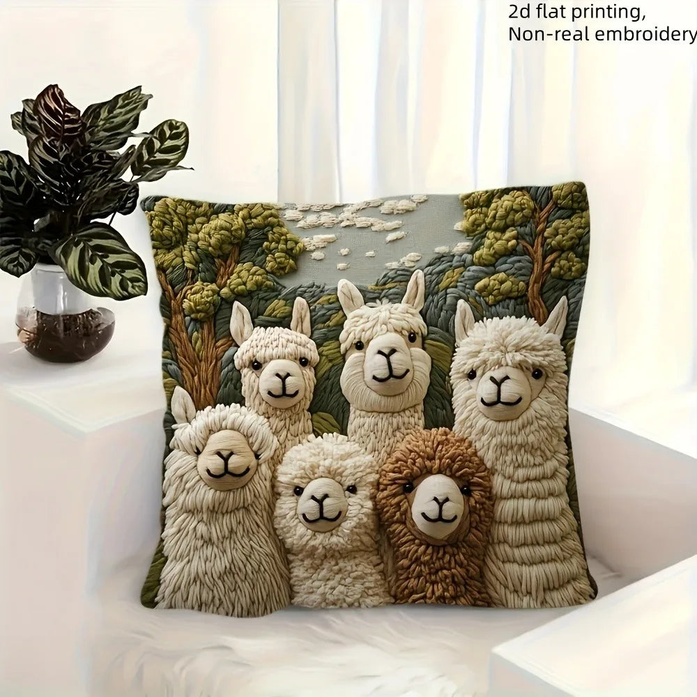 Alpaca Embroidery Pillowcase