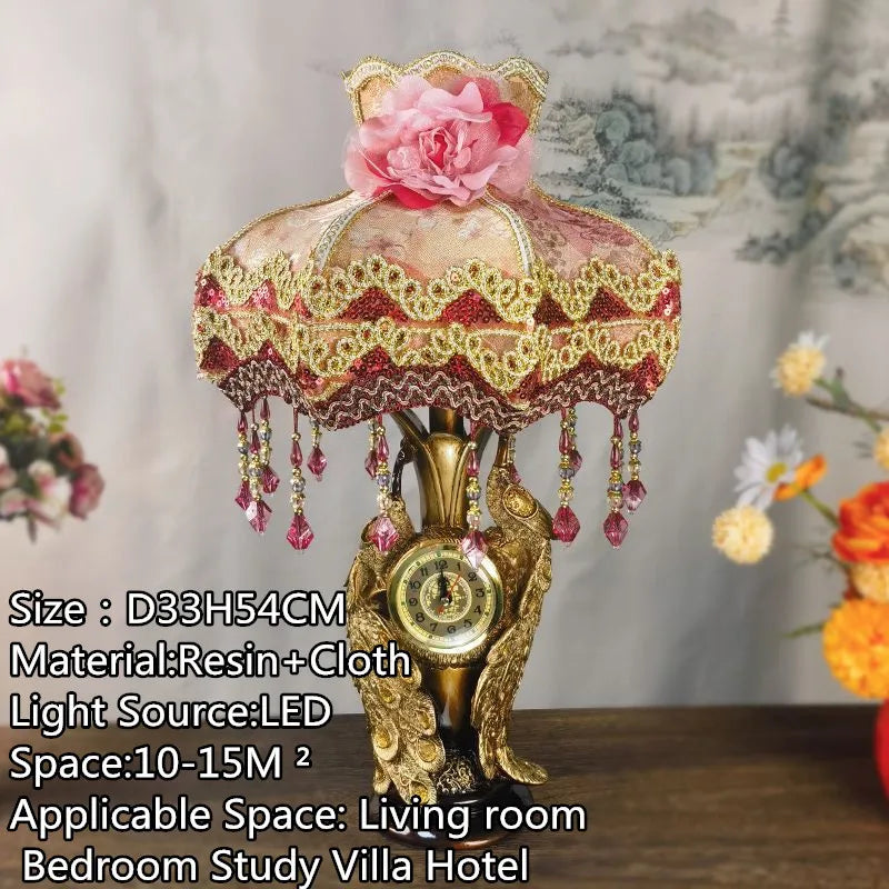 European Clock Peacock Lamp
