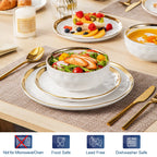 12/24 Pc Ceramic White / Golden Rim Set