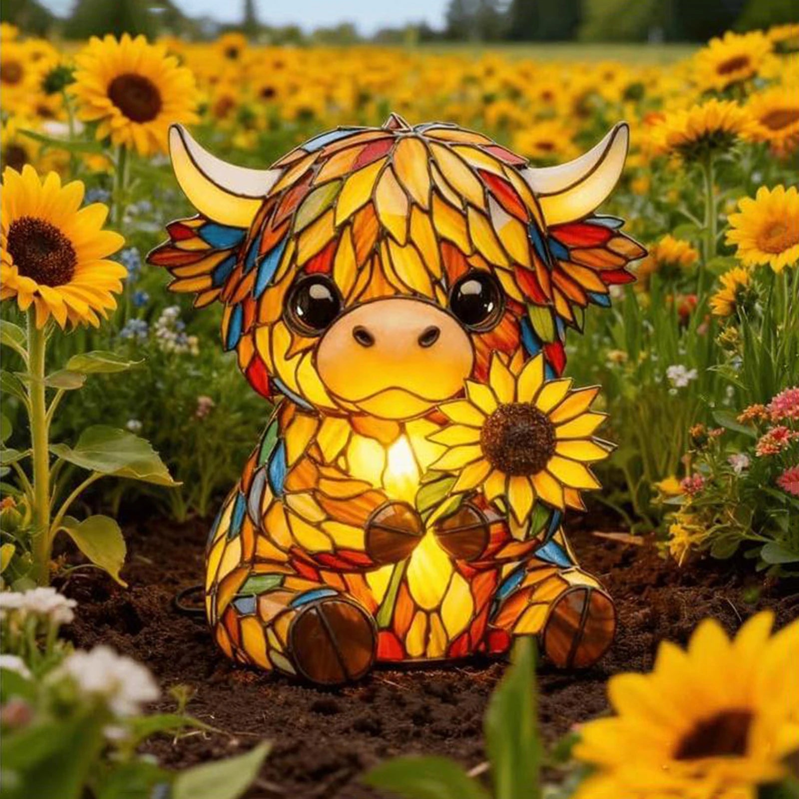 LED Sunflower Highland Cow Table Lamp