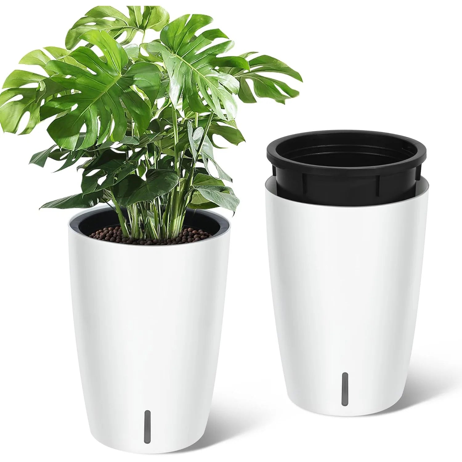 2 Black Self-Watering Planters – 21.7”