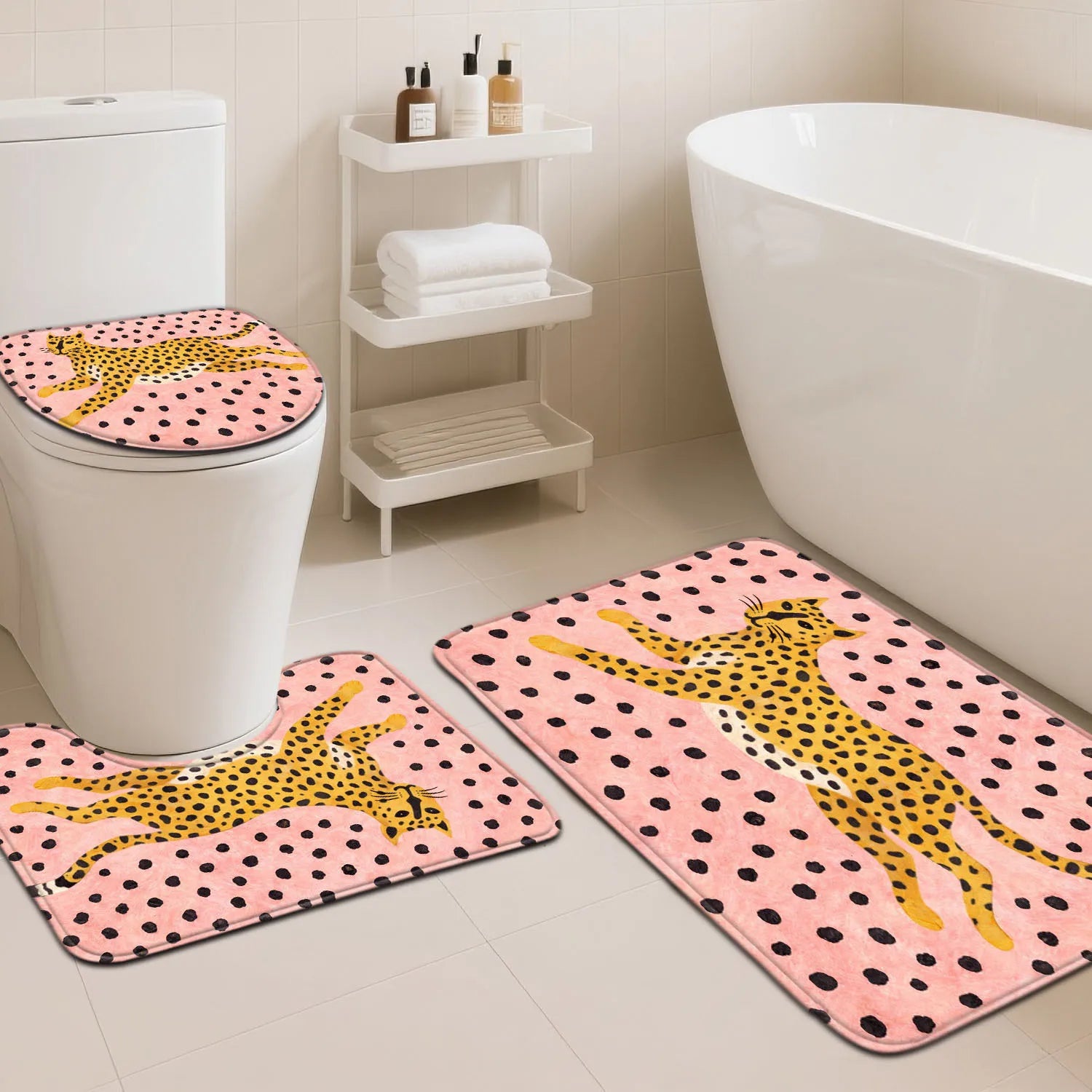 3pcs Leopard Print Bathroom Mat