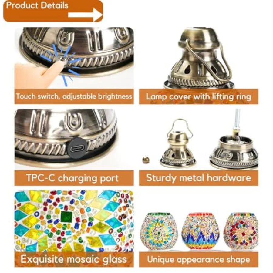 Turkish Mosaic Lamp, Rechargeable, Touch