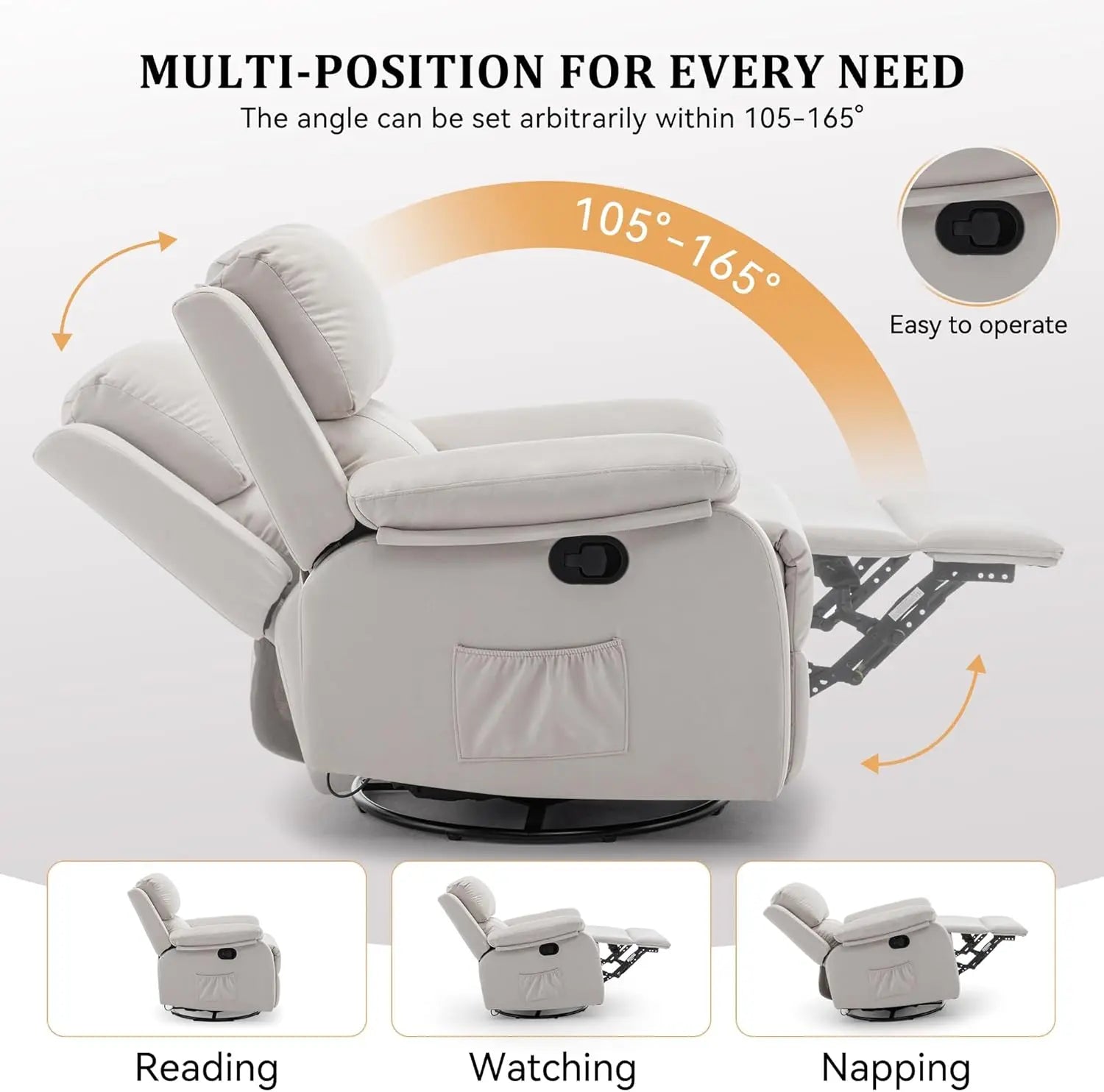 Recliner Chair, 360 Swivel Rocker