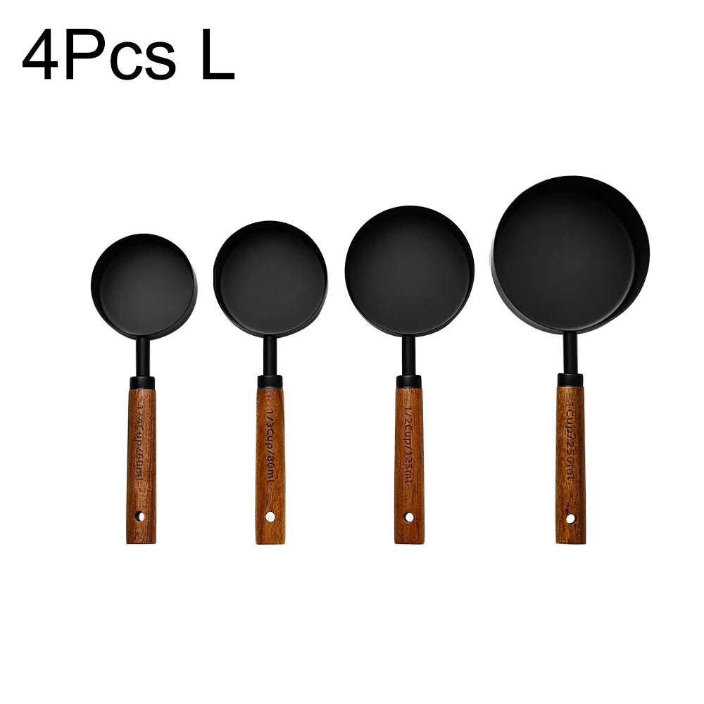 Gold Wooden Handle Measuring Cups, Spoons