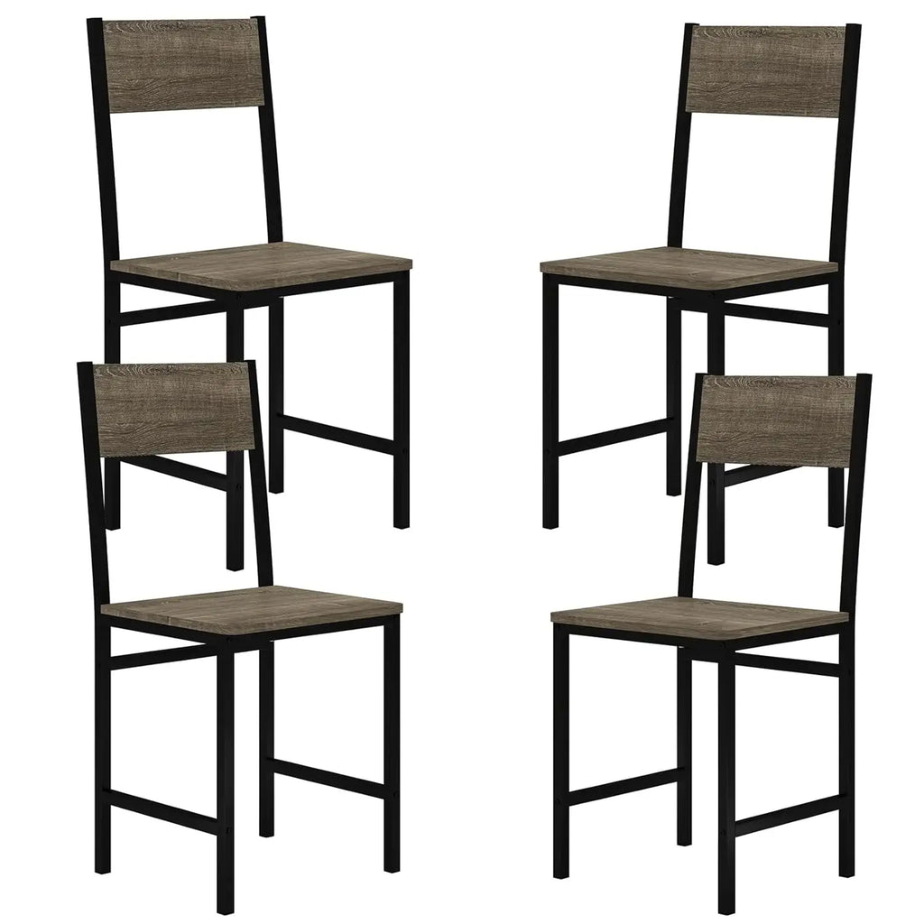 Dining Chairs Set of 4, Industrial Kitchen Chairs with Metal Legs, Slanted Back, Rustic Wood Grain, Armless Side, Customized