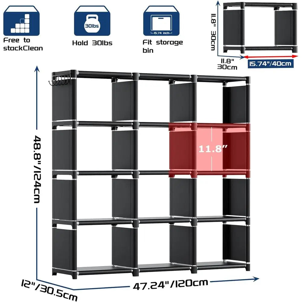 Book Shelf, 12 Cube Storage Organizer, Metal