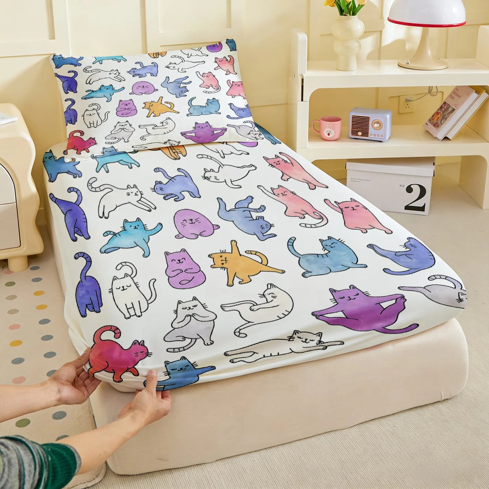 Pastel Rainbow Cats Print Fitted Sheet