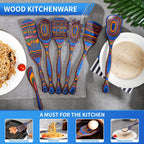 7Pcs Blue Wooden Cooking Utensils