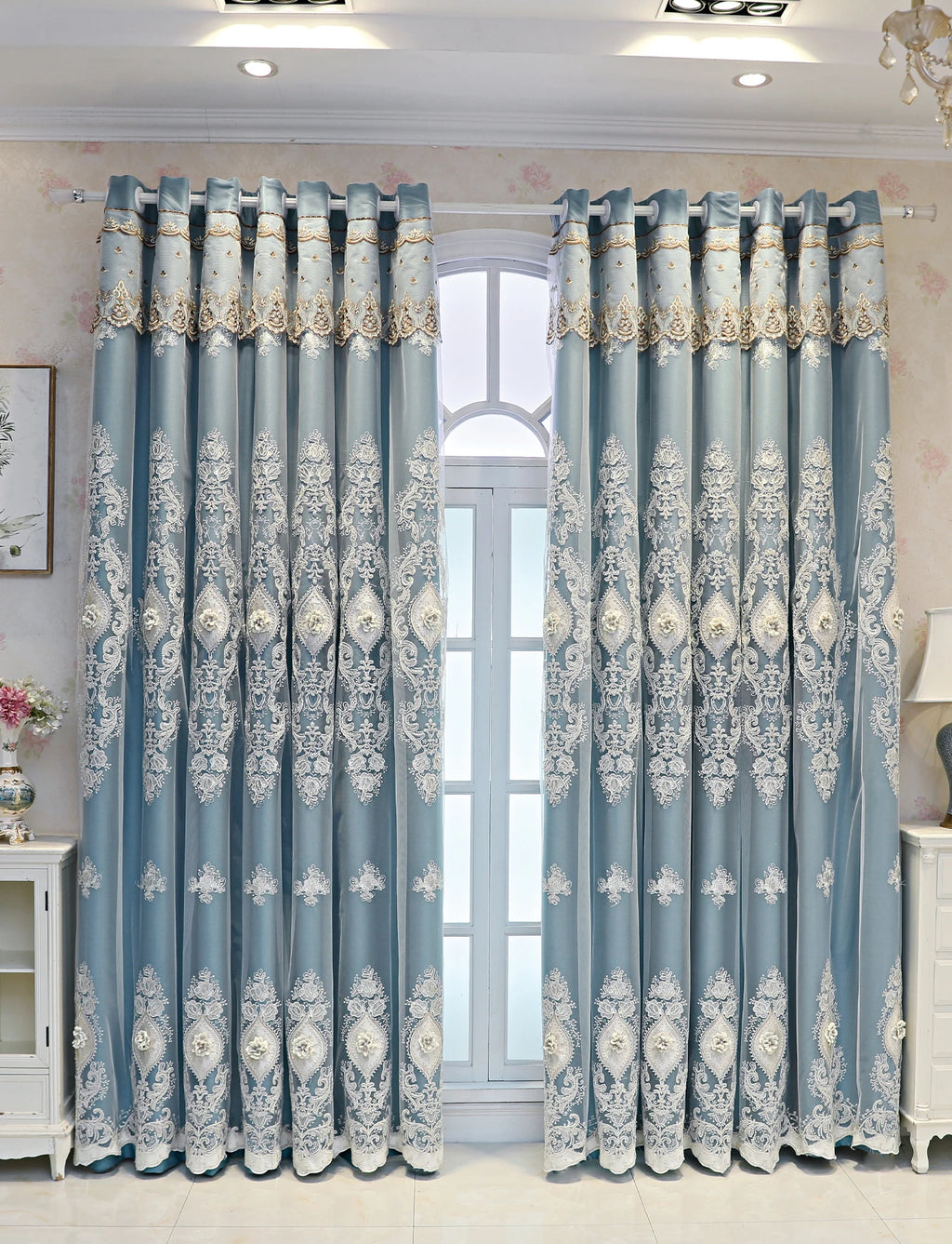1PC ,Luxury vintage-style embroidered curtains