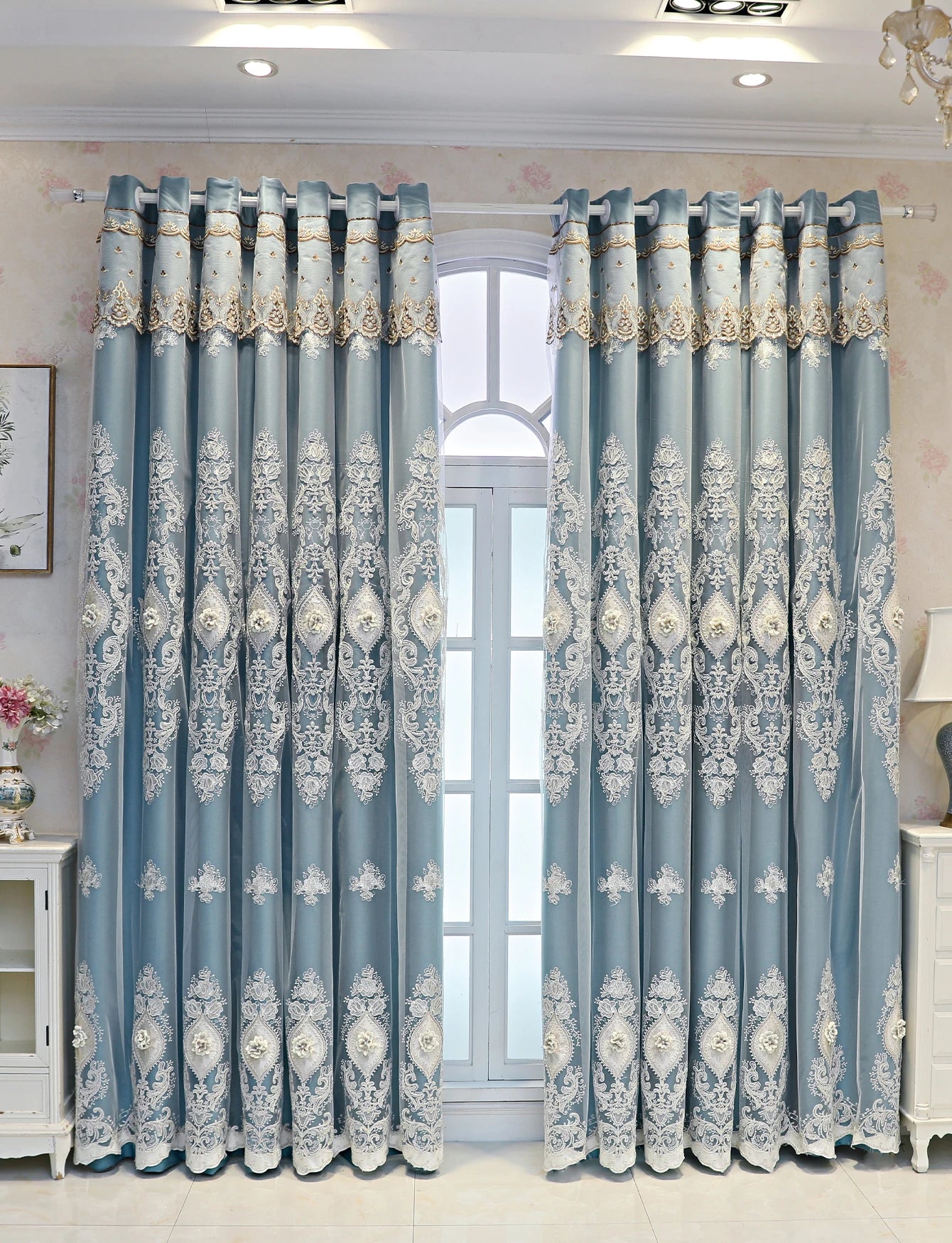 1PC ,Luxury vintage-style embroidered curtains