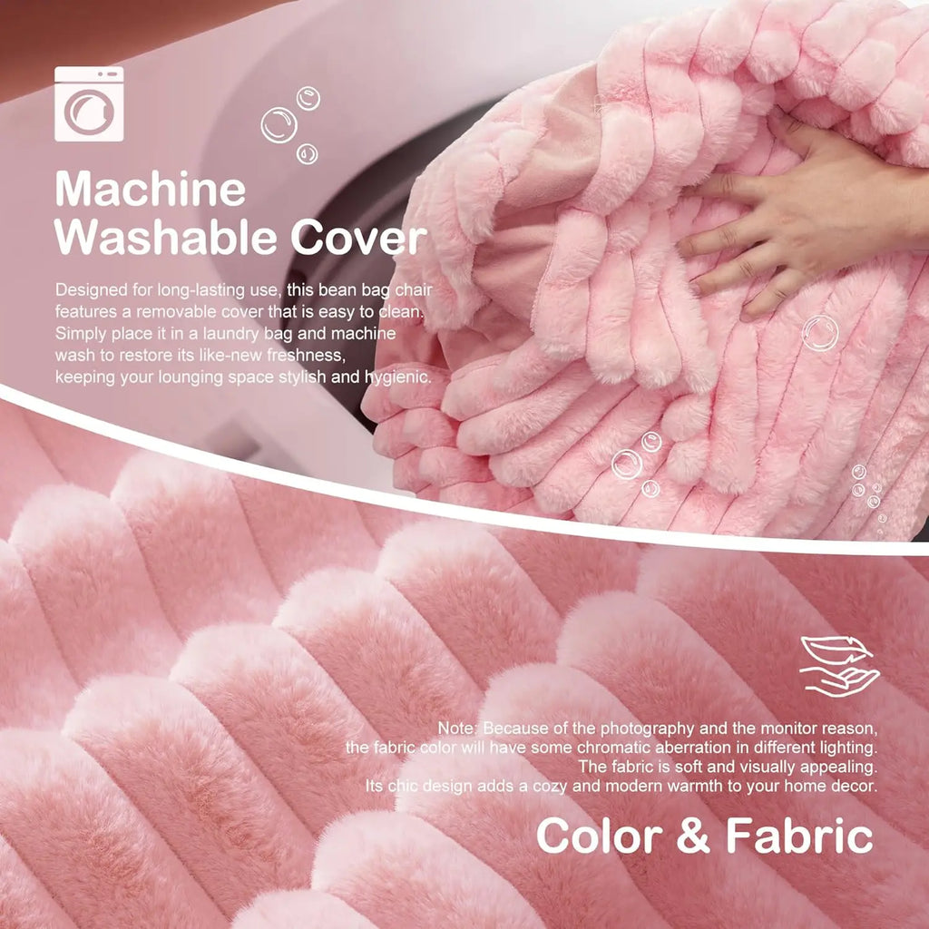 6' Bean Bag Chair, Soft Faux Fur , Pink