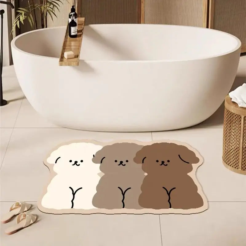 Three-color puppy bathroom mat