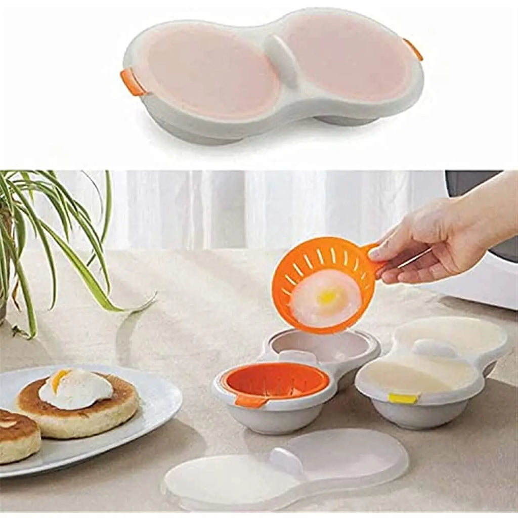 One Set DOUBLE  Microwave Egg Poacher